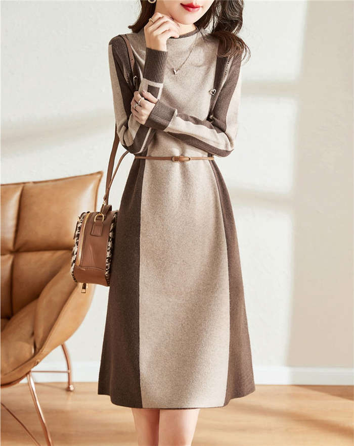 【店長おすすめ】ニットワンピース 40代 秋冬 オシャレ ニット 冬 長袖ニットワンピース 無地 ニットスカート ニットインナー セーター ゆったり 韓国風 大人 上品 30代 50代 ワンピース 配色ワンピース ロング 春 秋