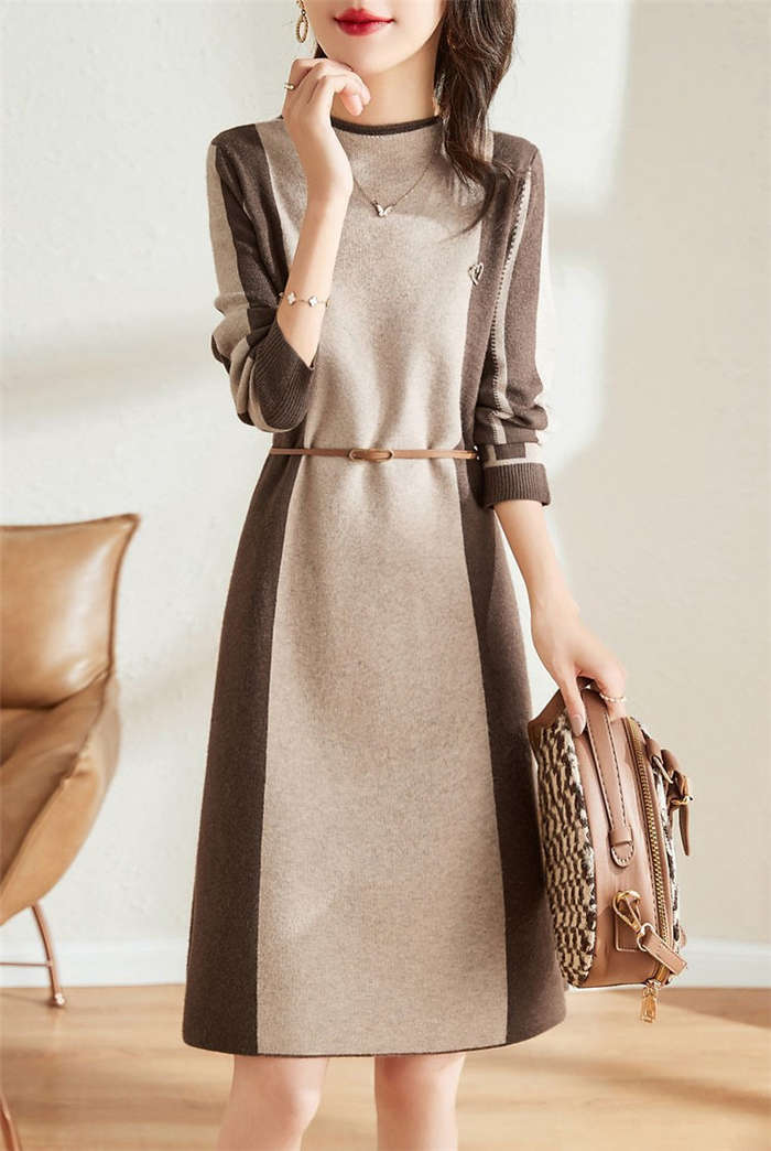 【店長おすすめ】ニットワンピース 40代 秋冬 オシャレ ニット 冬 長袖ニットワンピース 無地 ニットスカート ニットインナー セーター ゆったり 韓国風 大人 上品 30代 50代 ワンピース 配色ワンピース ロング 春 秋