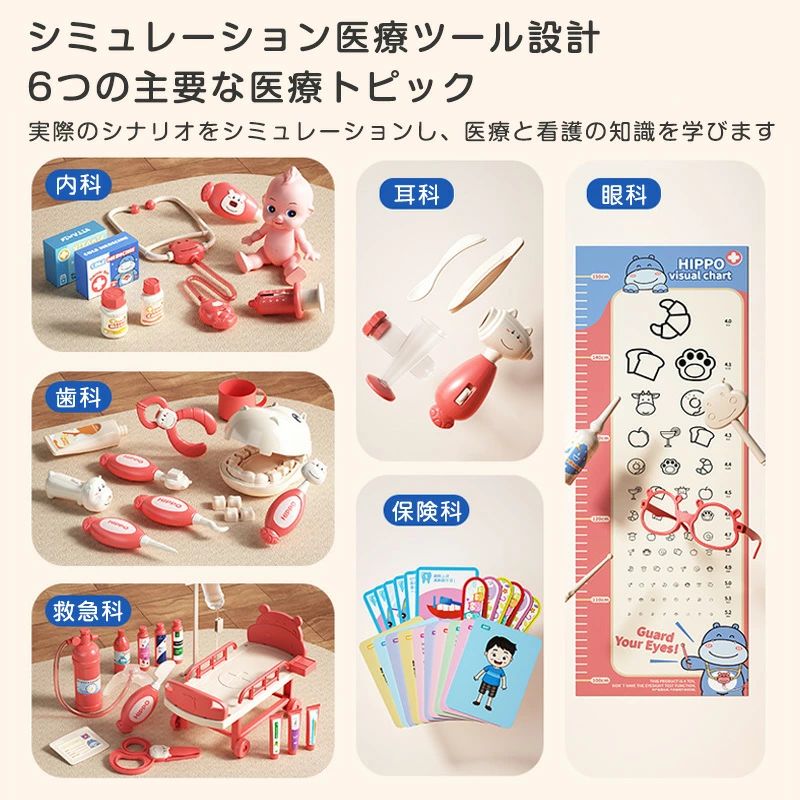 【店長おすすめ】お医者さんごっこ 超豪華セット セット 52点セット 子供おもちゃ ままごと 医者のロールプレイ ミニドクター 救急車 ままごと遊び おもちゃごっこ遊びトイ木製おもちゃ 2