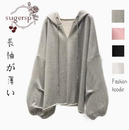 【P2倍！2688円→実質2634円 11/27 01:59まで】パーカー レディース Vネック フード付き ス 長袖 アウタ..