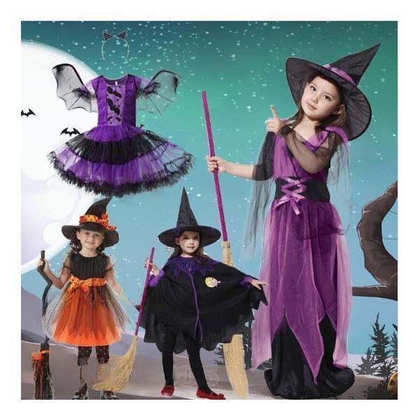 【P2倍！7682円→実質7528円 11/27 01:59まで】ハロウィン衣装 ワンピース お化け デビル 帽子付き ウィッチ 女の子 魔法使い コスチューム 孫 ギフト 学園祭 文化祭 演出服 キッズ 子供コスプレ 魔女