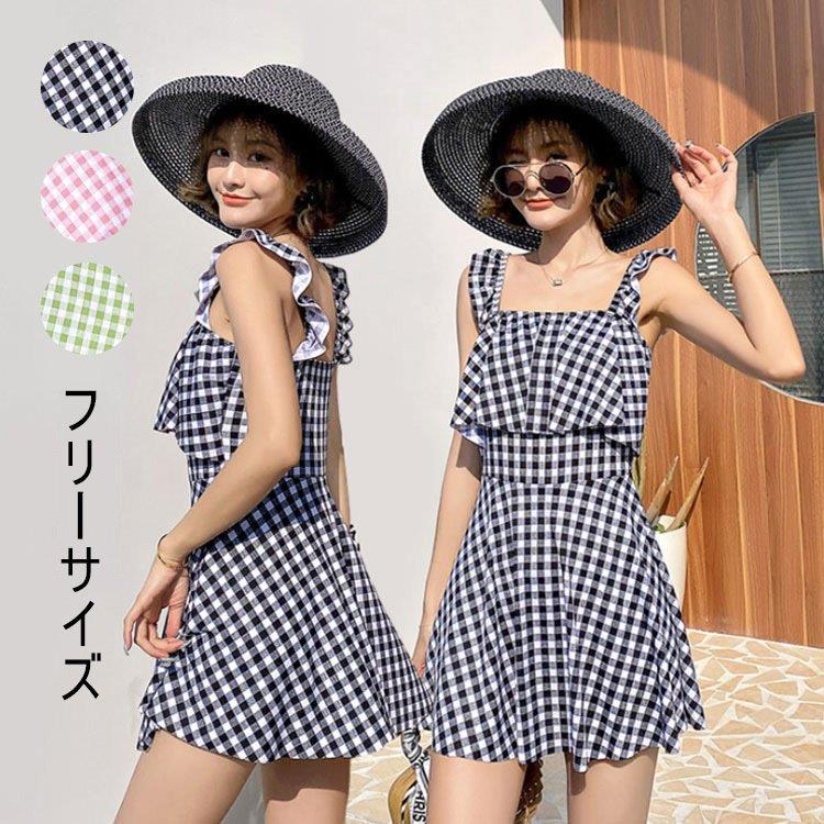 【P2倍！2988円→実質2928円 11/27 01:59まで】水着 レディース ワンピース水着 サロペット フレア 夏 バンドゥ 日焼け防止 大きいサイズ 体型カバー キレイめ 20代 30代 40代 50代 おしゃれ 小胸 ママ水着