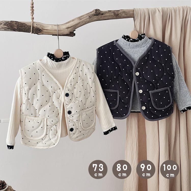 【2790円→実質2734円 P2!】ベビー服 ベスト キルティング 可愛いドット柄 長袖 秋冬用 保温 防寒 中綿..