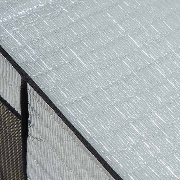 sunlightの【店長おすすめ】 固定ベルト付 日光・雨・雪・風・ホコリよけ 日除け エアコン室外機カバー 大型 エアコン室外機用 取り外し不要 保護 アルミ 日光対策 劣化防止 ワイドサイズ｜アングル3