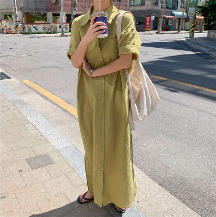 【P10倍→実質2,950円 5/27まで】新色追加シャツワンピース ロング 春 夏 半袖 大きいサイズ レディース ワンピース ロング丈 ロングワンピース シャツワンピ ワンピ マキシワンピース マキシ カーディガン アウター 綿 コットン ゆったり 薄手 涼しい 無地 春夏 きれいめ 3