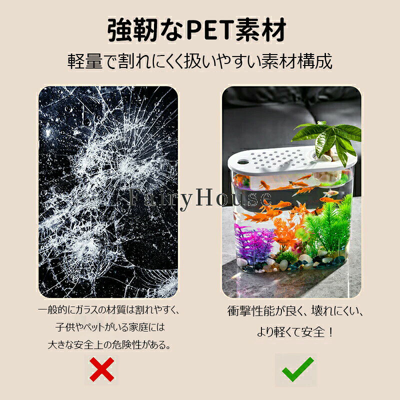 sunlightの水槽 金魚鉢 透明 PET 蓋付き 小型水族館 観賞魚用 カメ水槽 オブジェ 四角 長方形 四角い水槽 飼育 水槽 金魚鉢 観葉植物 容器水栽培｜アングル3