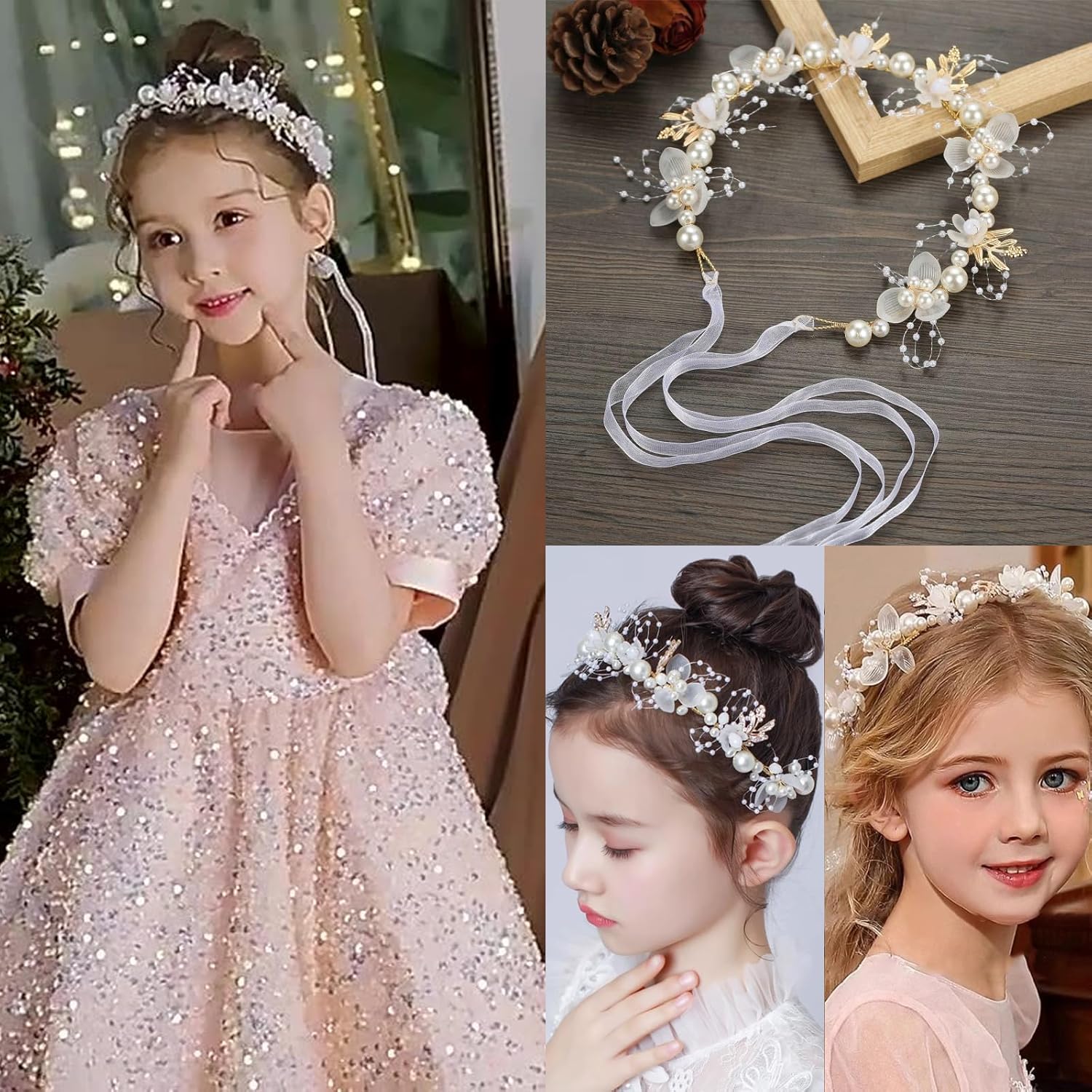 sunlightの【店長おすすめ】 花冠 ヘアバンド ヘッドドレス 花びら 髪飾り 手飾り パール 花飾り リボン 花冠 ヘアアクセサリー 入学式 卒業式 結婚式 髪飾り｜アングル2