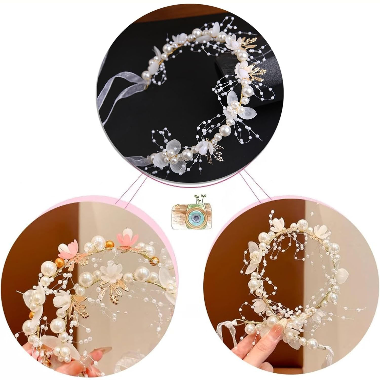 sunlightの【店長おすすめ】 花冠 ヘアバンド ヘッドドレス 花びら 髪飾り 手飾り パール 花飾り リボン 花冠 ヘアアクセサリー 入学式 卒業式 結婚式 髪飾り｜アングル3