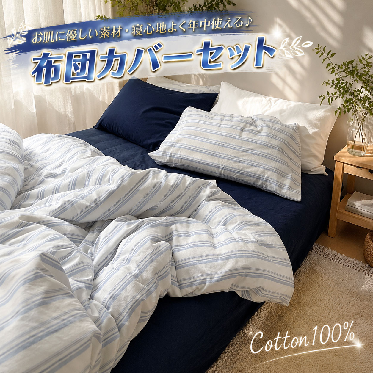 商品説明参考サイズcm素材：コットン100％サイズ：S（フラットシーツ）：布団カバー150x200CM、フラットシーツ160x230CM、枕カバー（ストライプ柄）48x74CM*1枚M（ボックスシーツ）：布団カバー150x200CM、ボックスシーツ150x200CM、枕カバー48x74CM*2枚L（ボックスシーツ）：布団カバー200x230CM、ボックスシーツ180x200CM、枕カバー48x74CM*2枚キーワード：ベッドカバー マットレスカバー 1人暮らし 150x200 180x200 200x230 エレガント おしゃれ おすすめ 布団カバー 3点セット　4点セット　カラフル かわいい ブラック ホワイト 白 オフホワイトゴム シーツ シンプル すっぽりシーツ ズレない ずれない ずれにくい ズレ防止 ずれ防止 セミダブル セミダブルロング ナチュラル なめらか ベット ベッド ボックス ボックスシーツ 素材コットン100％カラーホワイト・紺商品※【布団カバーセット　掛けふとんカバーセット】商品説明配送方法佐川急便/西濃運輸/ヤマト運輸注意事項■万一在庫切れの場合はご了承ください。■商品の色及びサイズは、撮影状況やPC環境により多少異なって見える場合がございます。■サイズ数字は目安です。商品により若干の誤差がございます。■メーカーの都合により、商品細部のデザインや素材が予告無く変更される場合がございます。■生産コスト優先のため粗雑な縫製や色ムラが稀にみられることがございます。着用に支障が無いものに関しましては保証対象外となります。 不良品についての説明基づいて掲載しています