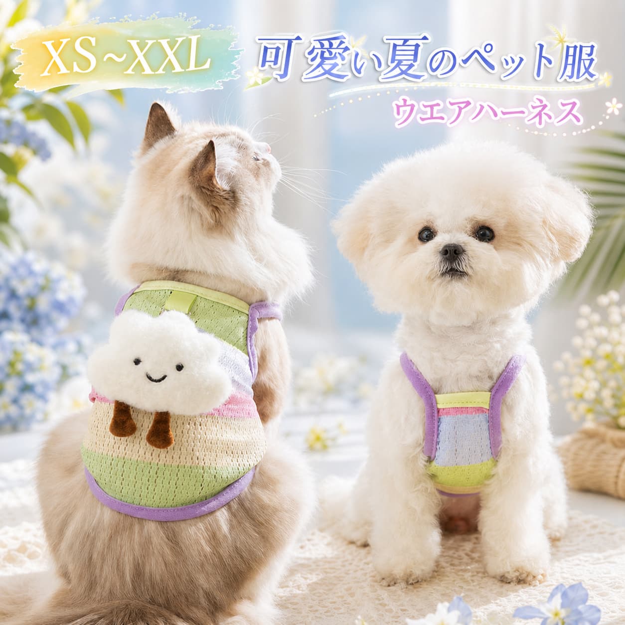 商品説明商品名かわいい立体的な曇飾りと虹色が魅力と爽やかさを醸し出します。春夏と長く着れ、毎日の着用に最適です。高品質の生地で作られており、非常に柔らかく、快適で通気性に優れています。Dカン付きなので、お散歩、お出かけなどに大活躍・・・着脱がとても簡単です。チワワ、トイプードル、テリア、マルチーズ、パピヨン、ポメラニアン、ミニチュアなどの小型犬に適用します。素材ポリエステル生産国中国サイズXS・XXLセット内容ウェアハーネス注意PC環境光の具合により、色や素材のイメージが写真と若干異なる場合がございます。モデル写真に使用されているアクセサリー小物は別途記載が無い限り付属いたしません。商品に不良があった場合は、商品到着から5日以内にご連絡いただければご返金交換対応させて頂きます。商品のサイズは、全て平置きにて外寸を測定しております。商品によっては+-0.5cm・1cmの誤差が発生してしまう場合がございます。該当商品は他店と在庫共有です。タイミングにより、在庫ズレが生じる場合がございます。予めご了承ください。 不良品についての説明基づいて掲載しています
