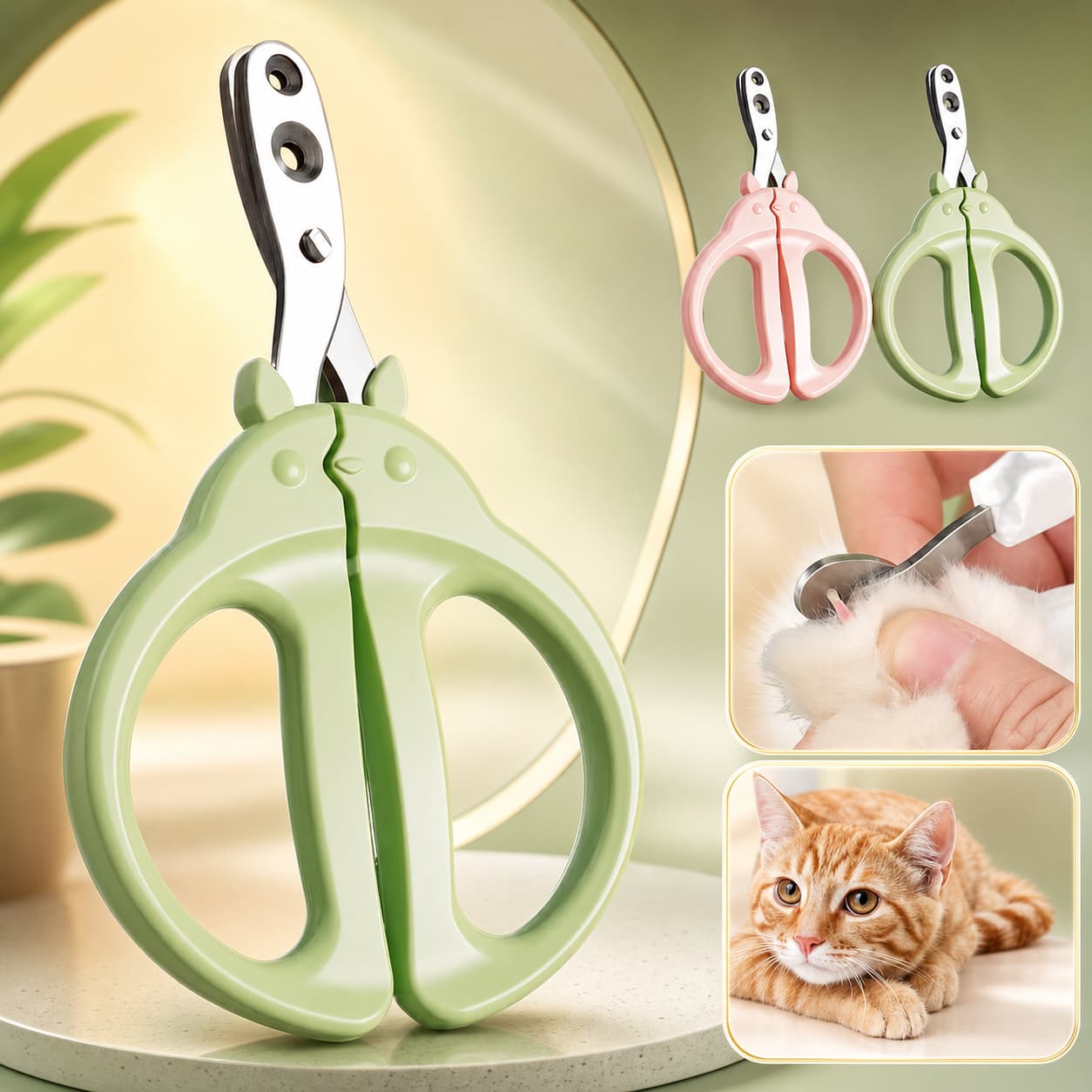 今までの爪切りの方法にサヨナラしましょう！猫が怖がったり、そわそわしたりして、爪切りに失敗した経験にもサヨナラしましょう。猫専用2穴爪切りを選べば、簡単、正確、素早く爪を切れます。 これからは愛猫に爪切りを好きになってもらいましょう。製品の品質と耐久性を確保するために、2穴爪切り刃は高品質のステンレス刃先で作られています。良質なステンレス鋼、丈夫で丈夫で、長期使用の刃は鈍くならない。刃部分に力が伝わりやすい構造なので、強く力を入れることなく簡単に切れます。より多くの猫種に適用するために、爪を通す穴を二つにデザインし、子猫であろうと、小中型の成猫であろうと、完璧に作業を完了することができます。 また、先端の細い爪のみをカットすることにより、爪切り時間も短縮でき、ペットの快適感を最大化することができます。猫の爪の形に合わせた安全な丸穴デザインで、安定した爪切りができ、猫の爪の切りすぎを防ぎます。 ネコ爪によって丸刃デザインで、オーバーカットを防止できます。大切なペットの爪のお手入れに！猫爪切り、人間工学に基づいてデザインされており、握りやすく、ペットの爪切りを容易にします。成猫、子猫、ウサギ、チンチラ、モルモット、小型犬などのペットの爪を切り、小動物の爪を健康に保つことができ、ペットがいる人にぴったりです。初心者はもちろん、どんな飼い主さんにとっても使いやすいタイプです。 不良品についての説明基づいて掲載しています