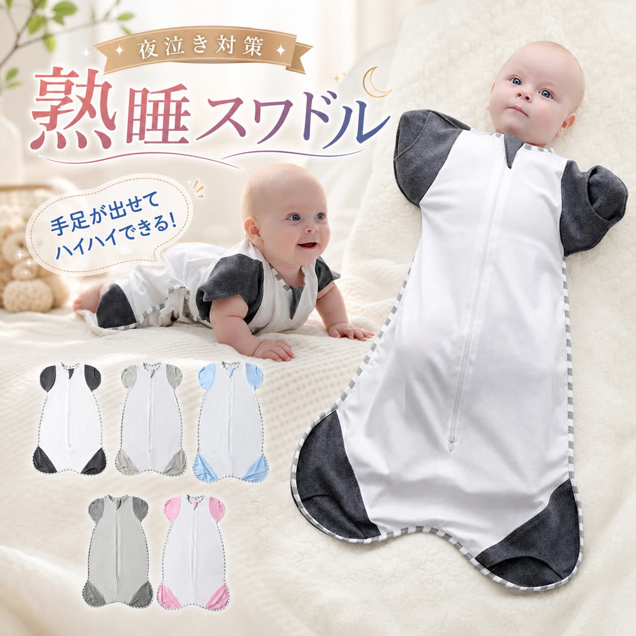 【店長おすすめ】スワドル おくるみ ベビー 夏 手足が出せる 赤ちゃん 着るおくるみ 寝ぐずり対策 夜泣き対策 モロー反射対策 綿 コットン かわいい おしゃれ 夜泣き 背中スイッチ 退院 赤ちゃん スリーパー ギフト 新生児 寝かしつけ 安眠 熟睡