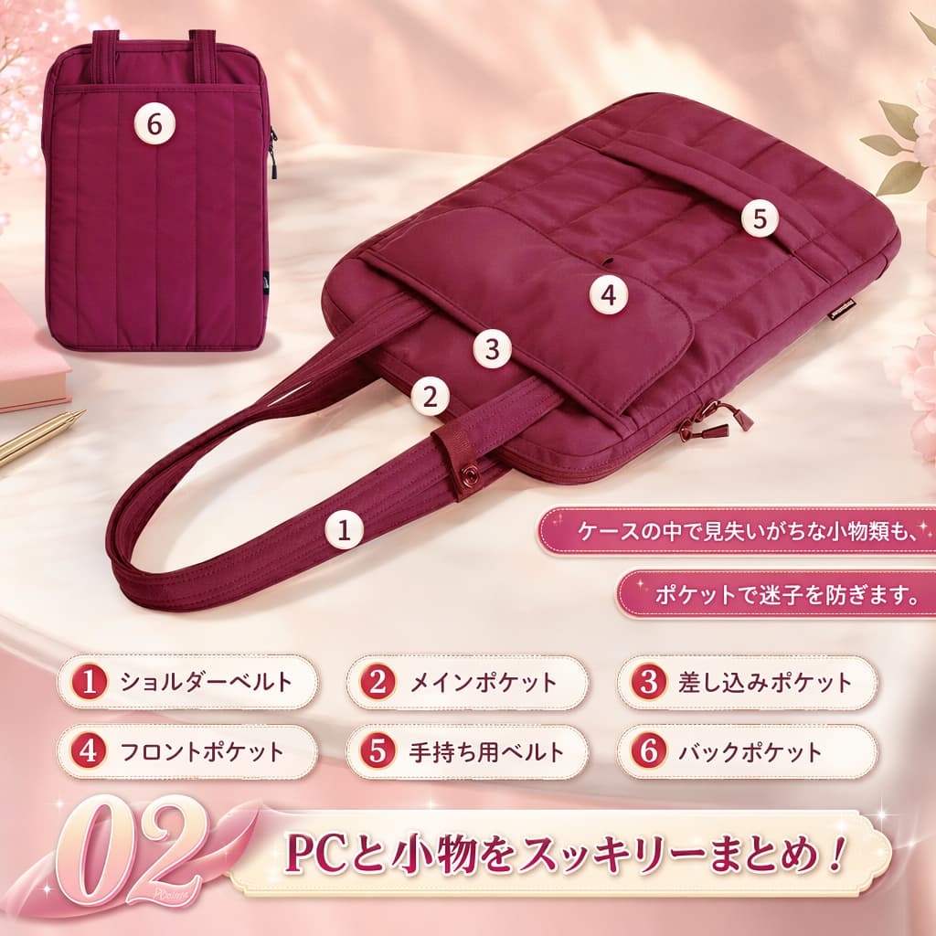【店長おすすめ】パソコンケース PCバッグ 縦型 2WAY パソコンバッグ PC対応 PCケース 肩掛けバッグ 収納 軽量 軽い かわいい ショルダー キルティング オフィス 通勤 通学 ガジェット 韓国 北欧 13インチ 14 15.6インチ おしゃれ タブレット パソコンバッグ thoradia-10130651 sunlight サンプル画像3