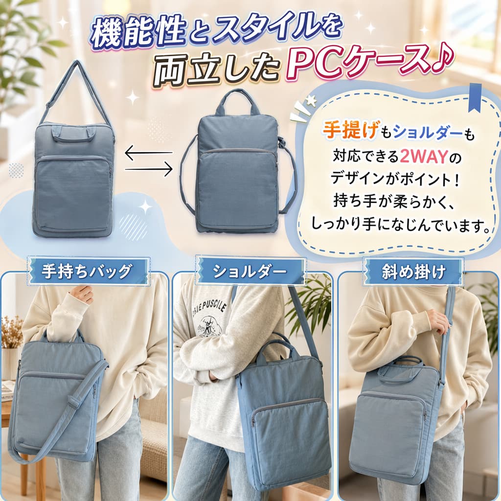 【店長おすすめ】パソコンケース PCバッグ 縦型 肩掛け 手持ち 2WAY 最大15.6インチ タブレット トートバッグ 肩掛けバッグ かわいい 収納 軽量 軽い ショルダー オフィス 通勤通学 ガジェット 韓国 北欧 パソコンバッグ ショルダー PC対応 おしゃれ PCケース thoradia-10130642 sunlight サンプル画像2