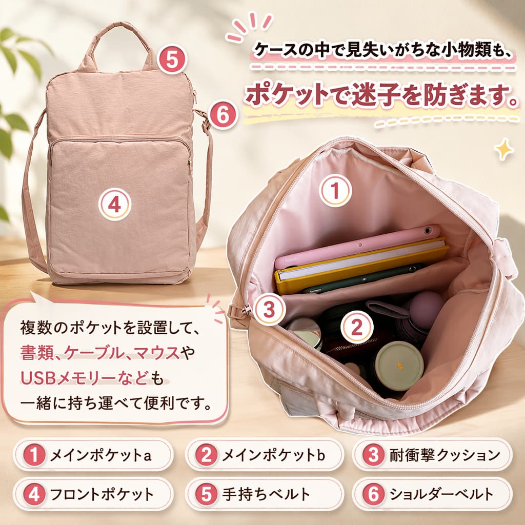 【店長おすすめ】パソコンケース PCバッグ 縦型 肩掛け 手持ち 2WAY 最大15.6インチ タブレット トートバッグ 肩掛けバッグ かわいい 収納 軽量 軽い ショルダー オフィス 通勤通学 ガジェット 韓国 北欧 パソコンバッグ ショルダー PC対応 おしゃれ PCケース thoradia-10130642 sunlight サンプル画像3