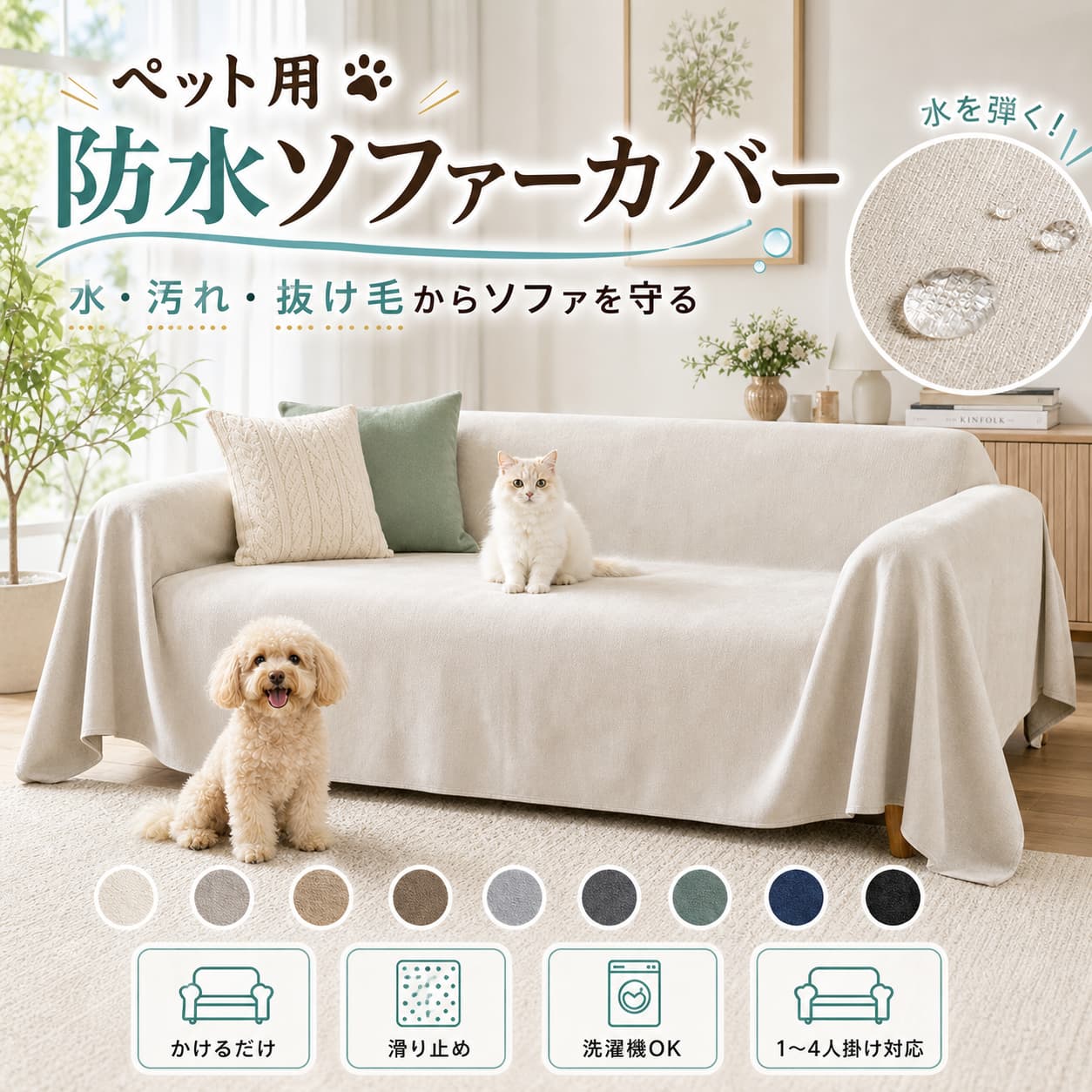 【店長おすすめ】ソファーカバー かけるだけ ズレない 防水 撥水 ペット用 肘無し ソファーパッド 滑り止め 洗える 洗濯機OK 犬 猫 爪とぎ対策 汚れ防止 抜け毛対策 ソファーシート 長方形 大判 北欧 オールシーズン 1人掛け 2人掛け 3人掛け 4人掛け 肘あり マルチカバー thoradia-10131376 sunlight パッケージ画像