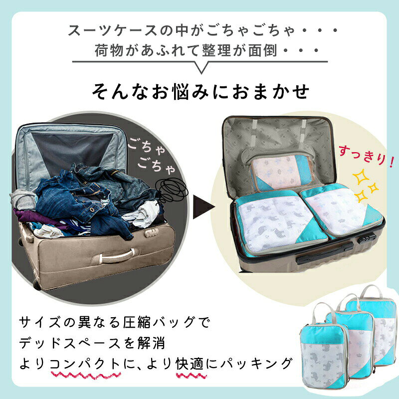 【店長おすすめ】トラベルポーチ 圧縮 旅行用圧縮袋 旅行圧縮バッグ 3点 セット 3組 便利グッズ バッグ ポーチ ファスナー トラベル 海外旅行 スーツケース 収納 トラベルグッズ 人気 beefine パッキング 旅行 オーガナイザー thoradia-10132088 sunlight サンプル画像2