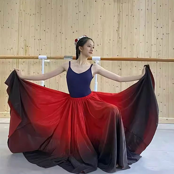 【店長おすすめ】ダンス衣装ロングスカート丈80cm85cm90cm180°360°540°720°おしゃれグラデーションフラワースカートラテンダンスモダンダンスバレエ社交ダンス練習着レッスン着レディース大人用舞台衣装ステージ衣装ダンス発表会レッドブラックピンク