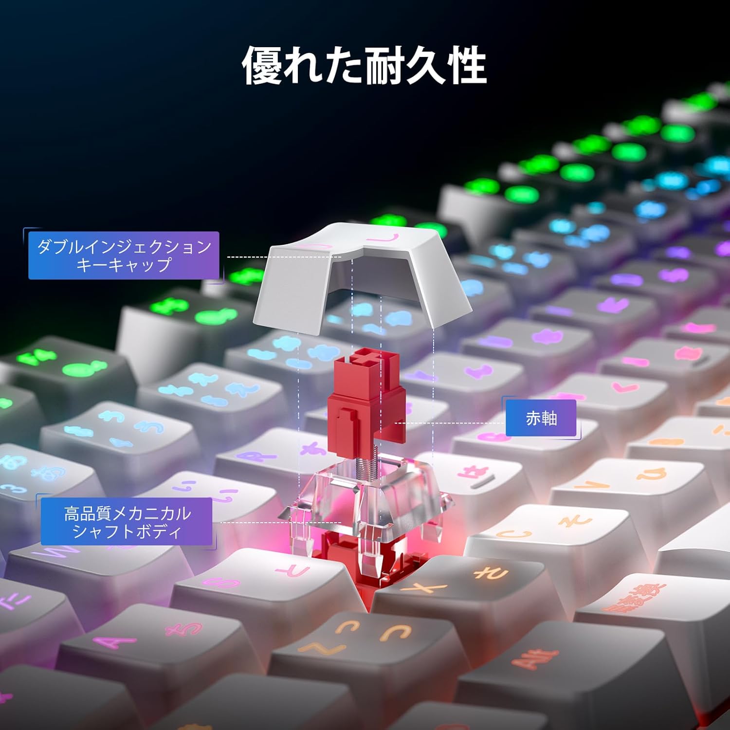 【iClever公式】 ゲーミングキーボード G06 ホワイト 国内正規品 テンキーレス 赤軸 メカニカルキーボード 日本語配列 80%サイズ RGB バックライト 静音 有線 ゲーム オフィス - Image 2