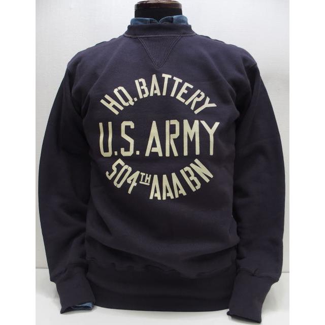 【2024梅春 入荷】WAREHOUSE(ウエアハウス)[Lot.403 SET-IN SLEEVE SWEAT HQ.BATTERY/Navy]Lot 403 HQ.BATTERY クルー スウェット Lot 403 両Vスウェット プリント 吊編み 日本製