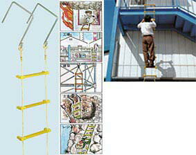 ヤツヤ式縄ばしご 10m 大カギ付き [ 避難はしご 梯子 10メートル 住宅3階～4階 避難ロープ 緊急用ロープ 耐荷重:100kg ロープ式 はしご型 救命 防災 地震対策 火事対策 火災 災害 揺れにくい 安心 安全 送料無料 ]