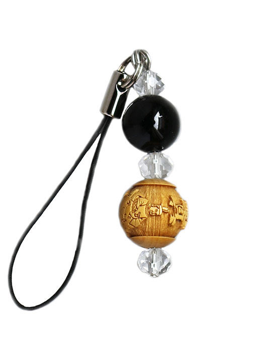 \11/27迄!!ブラックフライデー最大2000OFF/学問の神様・菅原道真公 ストラップ(根付兼用)ストラップ パワーストーン 天神様 柘植玉 オニキス 根付...