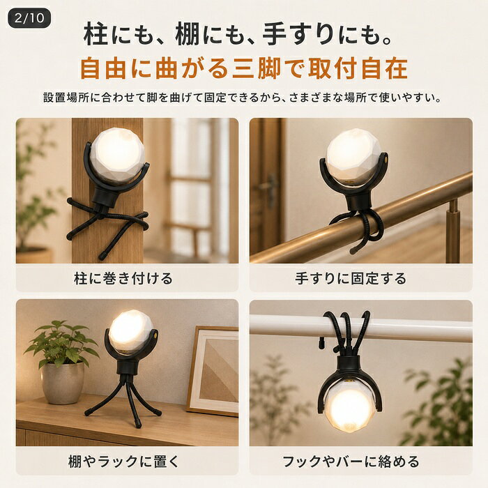 どこでも センサーライト 屋外 室内 電池式 人感センサーライト 360°回転 防水 IP64 小型 防犯ライト 防犯グッズ 玄関 車庫 クローゼット マグネット 簡単取付 防災 停電対策 アウトドア キャンプ three-peace-10012147 スリーピースECショップ サンプル画像3