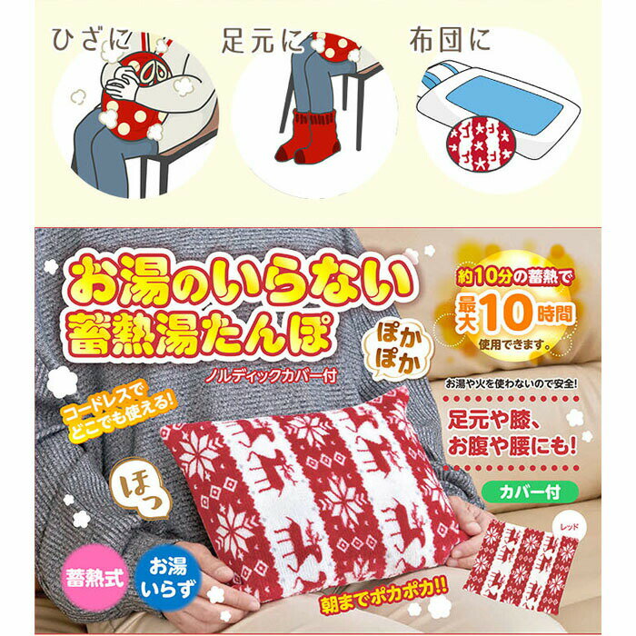 【大人気商品！お湯のいらない充電湯たんぽ】あす楽 湯たんぽ 充電式 ノルディック柄 カバー付き お湯交換不要 コードレス あったか カイロ 保温 防寒 冷え対策 保温グッズ あったか 安全 安心 持ち運べるのサムネイル