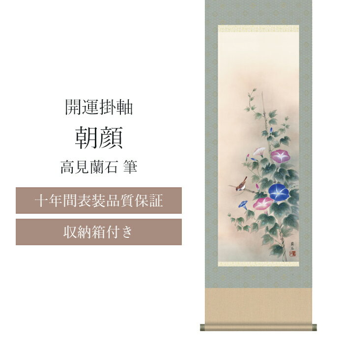 樂天商城 - 【十年間表装品質保証】掛け軸 朝顔 高見蘭石筆 開運掛け軸 年中掛け 尺五 尺五立 44.5×164cm 和モダン モダン おしゃれ 床の間 玄関 和室 リビング 開運画 夏 春 花 成長 発展