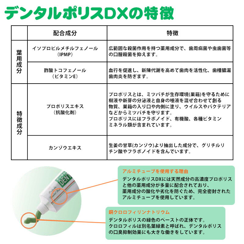 デンタルポリスDX 80g 歯周病専用薬用 ハミガキ 医薬部外品 プロポリス配合 歯磨き粉 歯肉炎 歯周病予防 FT