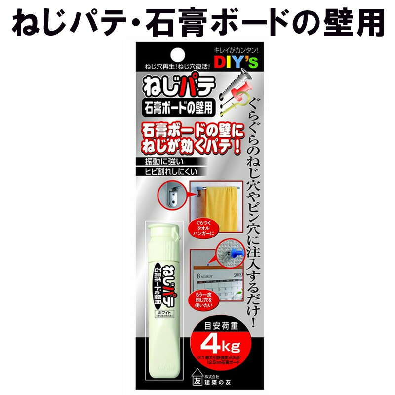 シナジー ねじパテ 石膏ボードの壁用 NG-01 建築の友 〈 補修 ねじ穴 復活 ネジ穴 補強 再生 壁 壁紙 石膏ボード 〉FM