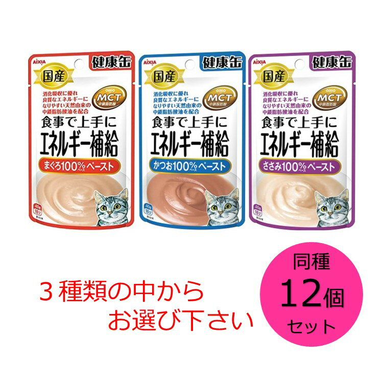 【クーポン利用で最大7％OFF】アイシア 国産 健康缶パウチ エネルギー補給 同種12個セット まぐろペースト かつおペースト ささみペースト の中からお選び下さい