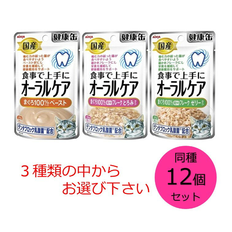 アイシア 国産 健康缶パウチ オーラルケア 同種12個セット まぐろペースト まぐろ細かめフレークとろみタイプ　まぐろ細かめフレークゼリータイプ の中からお選び下さい。