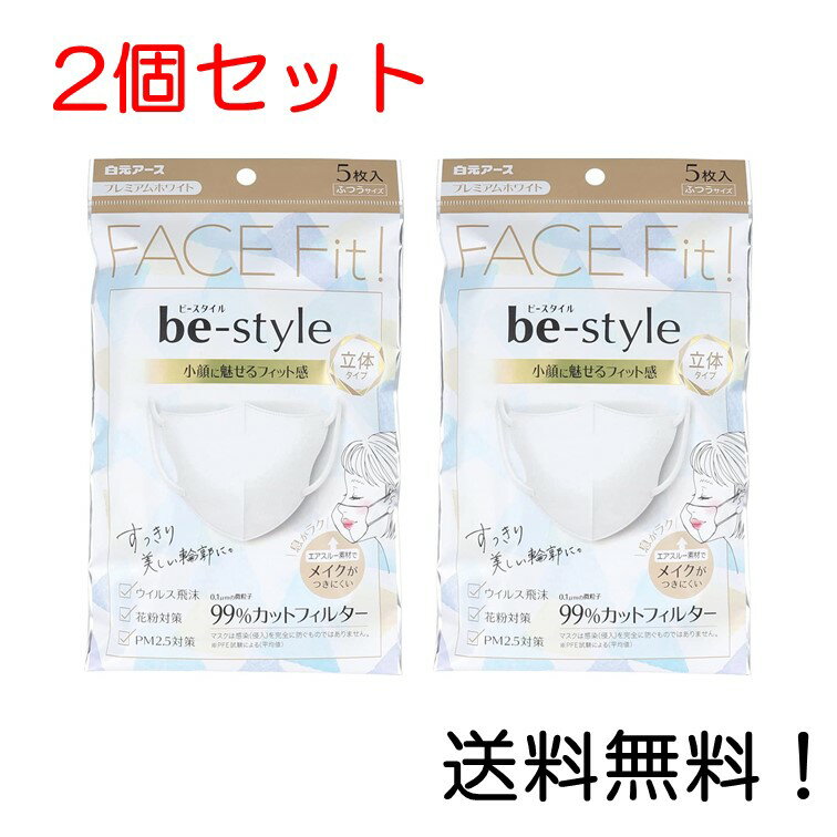 楽天スリーエスマート【クーポン利用で最大7％OFF】マスク 立体タイプ ビースタイル ふつうサイズ プレミアムホワイト5枚入 2個セット 白元アース