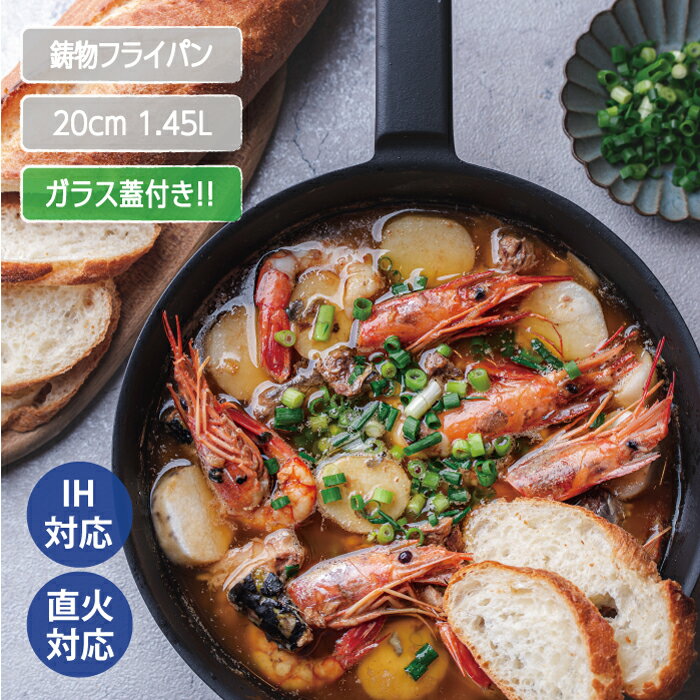 【マラソン期間P5倍＆5％OFF】SSC 鋳物 フライパン 20cm ガラス蓋 セット送料無料 日本製 サントク 鋳物フライパン 直火OK! IH もOK! オーブン にもOK!軽い 鋳物フライパン 一生モノ プレゼント ギフト も おすすめ!