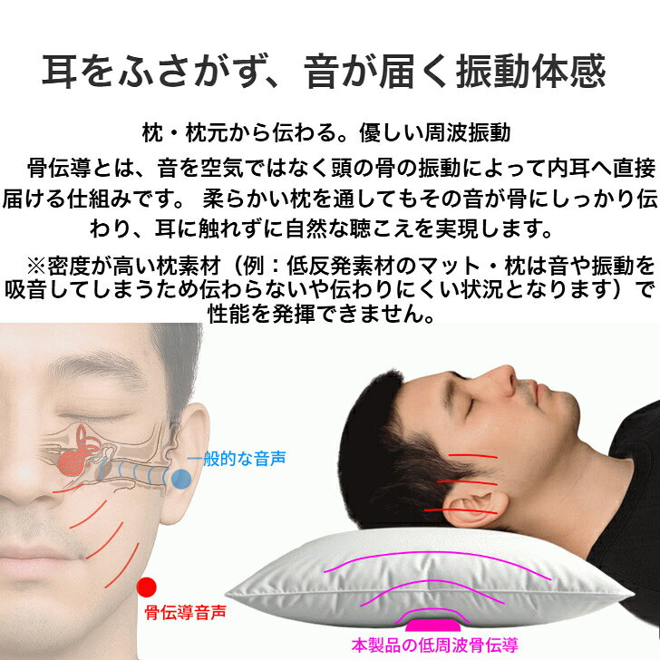 Jabees×エアリア 枕元スピーカー OYASUMI-NA 骨伝導 ピロースピーカー 薄型1.4cm Bluetooth 安眠 快眠 睡眠導入 ホワイトノイズ 内蔵SDカード イヤホン不要 最大10時間再生 タイマー付き 骨伝導で枕元から「そっと」響いて入眠サポート three-tree-10000380 スリーツリー サンプル画像2