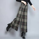 ワイドパンツ レディース グレンチェック 秋冬 ボトムス 暖かい ナチュラル リラックス カジュアル スタイルアップ 体型カバー 30代 40代 50代 60代...