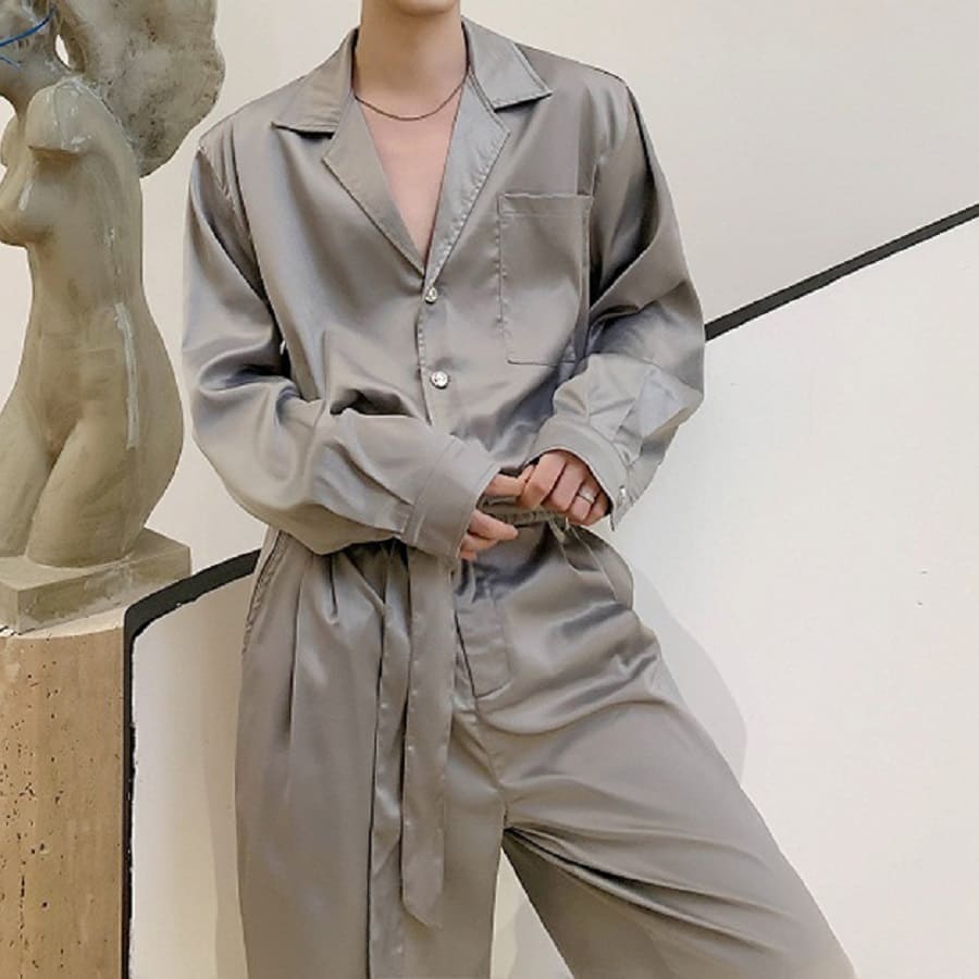 レトロまったり風 メンズ シャツ パンツ2点セットアップ 高校生 中学生 10代 20代 ファッション 10198
