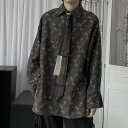 メンズ 長袖ルーズシャツ 高校生 男子高生 男子 ゆったり オープン 総柄 プリント 10代 20代 30代 12369