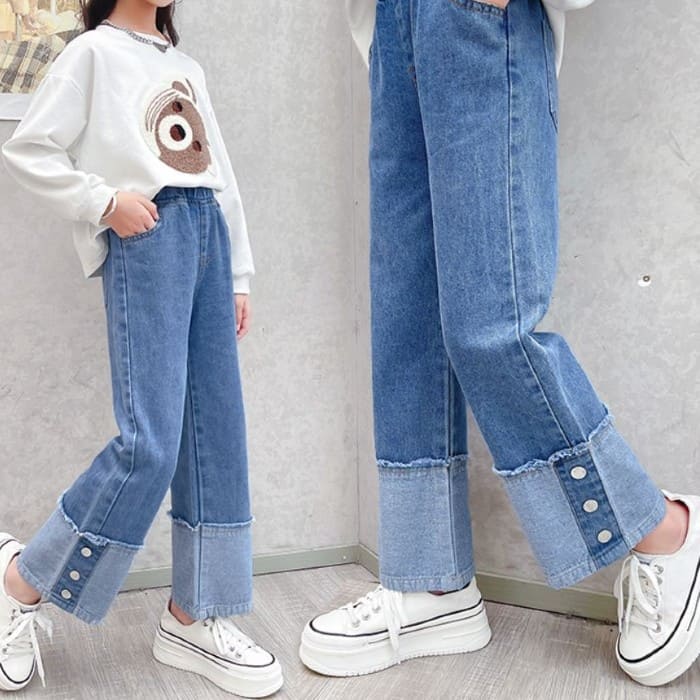 小学生 デニム ロールアップ パンツ ズボン ボトムス 女の子 デニム フレアパンツ ジーパン キッズ 子ども 子供服 ファッション おしゃれ ダンス 通学 1...