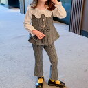 小学生 女の子 セットアップ パンツスーツ 3点セット 長袖 トップス フレアパンツ キッズ ジュニア 子供服 子ども 発表会 音楽会 パーティー 12787
