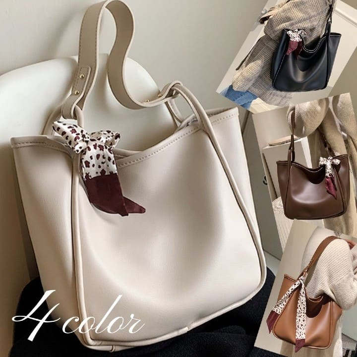 トートバッグ レディース PU 大容量 ワンポイントリボン アイパッド ショルダーバッグ オールシーズン ..