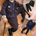 セットアップ キッズ 男の子 長袖 プルーオーバー ジョガーパンツ 上下セット ストライプ 切り替え 韓国 14020