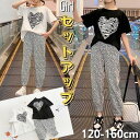 小学生 セットアップ キッズ 女の子 半袖 夏 ハートプリント Tシャツ ジョガーパンツ 2点セット 韓国 ファッション 通学 可愛い コーデ ヒップホップ ダ...