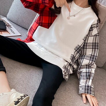子供服 Tシャツ キッズ 女の子 韓国子ども服 ゆとり 長袖 丸い襟 切り替え トップス おしゃれ スウェット 春秋 ジュニア カジュアル 可愛い 普段着 通学着 2色 9656