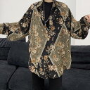 シャツ 長袖 メンズ 花柄 オーバーサイズ 総柄 ロック 韓国 10557
