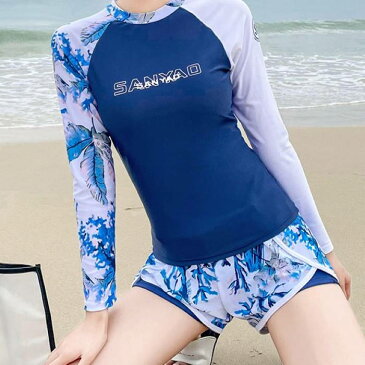 水着 レディース セパレート ラッシュガード 高校生 中学生 2点セット 10代 20代 スポーツ タンキニ 体型カバー 12412