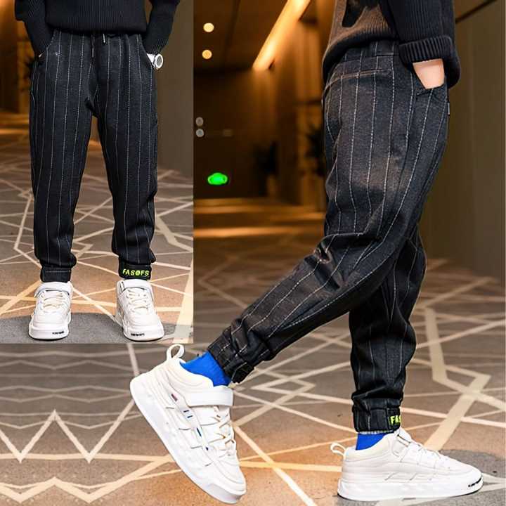 ストライプ 起毛 パンツ キッズ 男の子 ジョガーパンツ 秋冬春 ボトムス カジュアル 韓国 14210