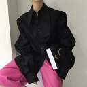 パワーショルダー ブラウス ブラック ホワイト トップス 長袖 春 秋 おしゃれ レディース 10代 20代 30代 40代ファッション 韓国 11503