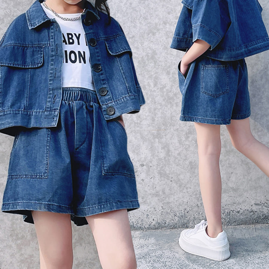 子供服 韓国 小学生 デニム パンツ セットアップ 上下セット 通学 女の子 キッズ 11528